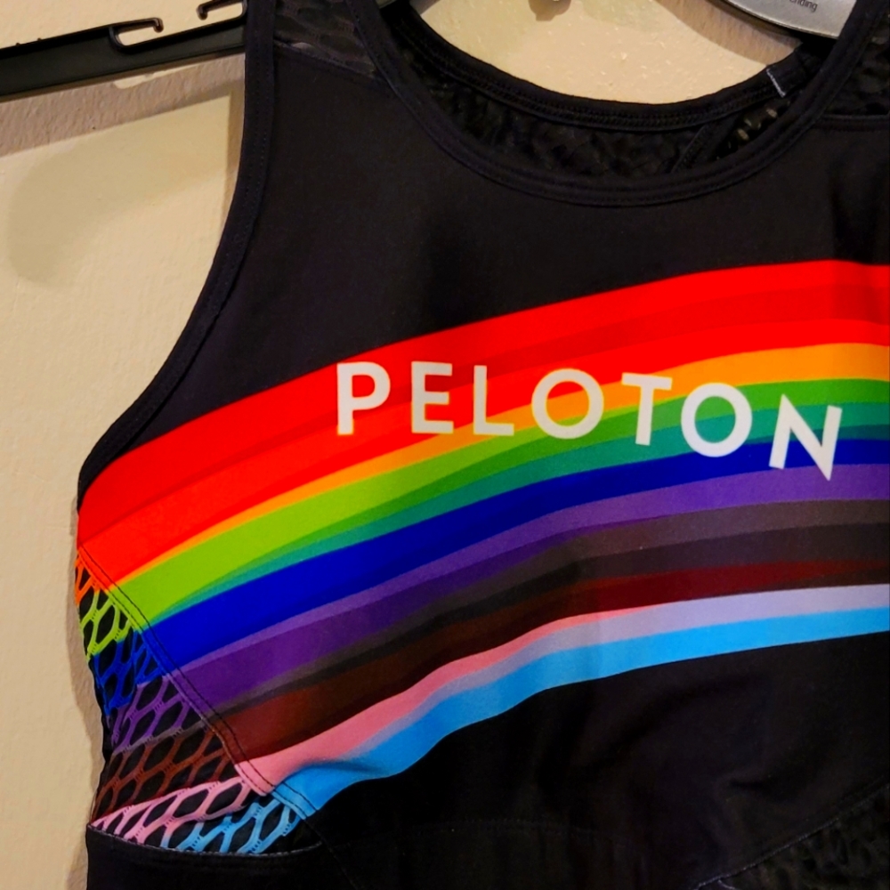 Peloton Women's Pride Flag High Neck Sports Bra.